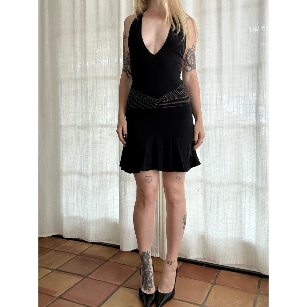 Vintage Y2K black low neck mini dress